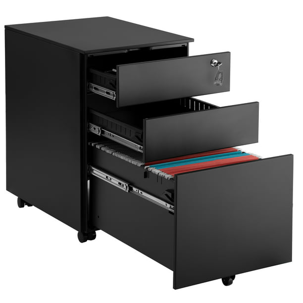 File Organizer Metal Filing Cabinet Safe Storage 3 Drawers Rolling Locking New